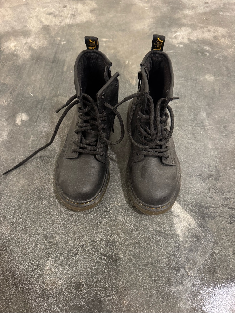 Dr. Martens Black Lace-Up Combat Boots with Yellow Stitching